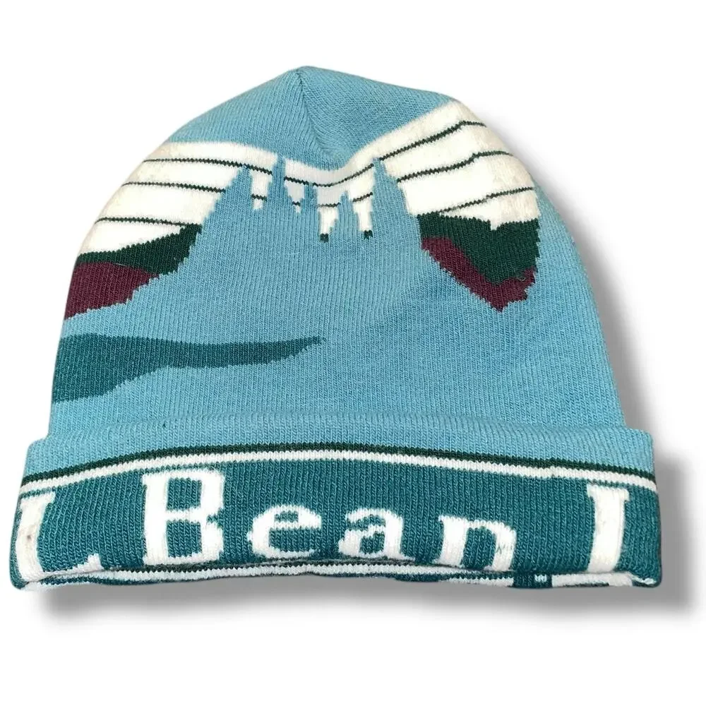 LL Bean Katahdin Beanie Hat Cuffed Adult Skullie Skyline Mountain Ski Snow Retro - Picture 3 of 13